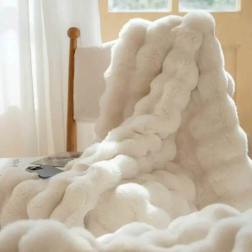 1pc Cozy Faux Rabbit Fleece Blanket Throw for Bedroom, Gue
