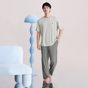 新款 家居服男士 红豆情侣睡衣女凉感春夏季 柔软棉短袖 休闲大码 套装