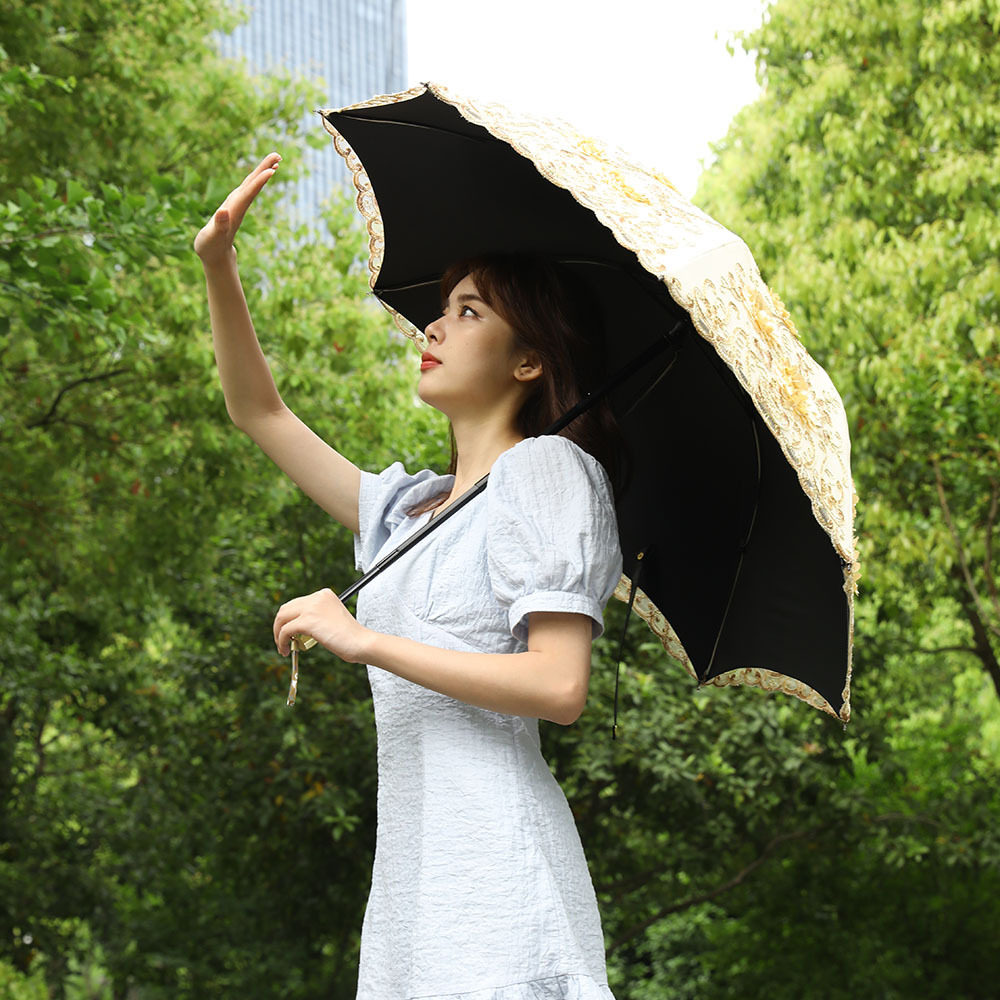 绣花公主伞黑胶遮阳伞刺