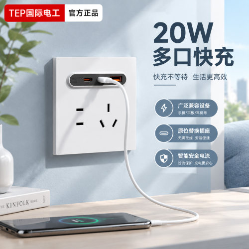 国际电工86型五孔USB-C充电插座
