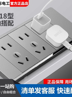 tep国际电工118型长方形开关插座灰色面板一开五孔自由组合二十孔