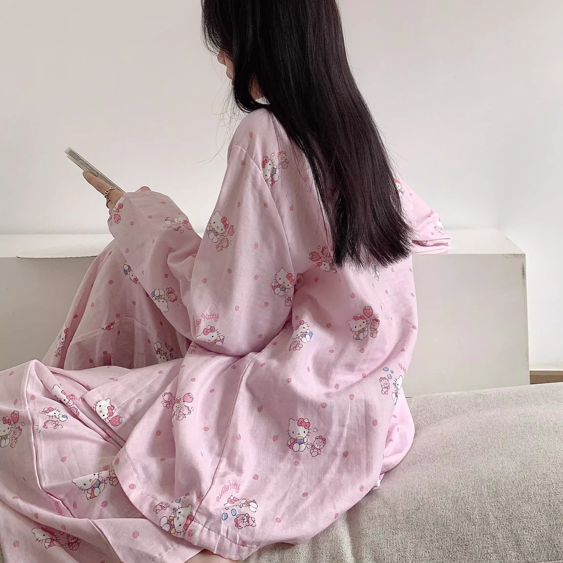 日系波点Kitty睡衣秋冬长袖长裤两件套卡通可爱套装2025新高颜值