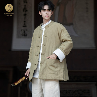 冬季中式加厚唐装中国风棉衣汉服复古男装棉麻外套中山装亚麻棉服