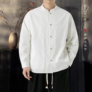 立领衬衫 春夏中国风男装 结婚酒席新中式 内搭打底衫 纯棉金属扣唐装