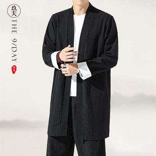 风衣复古青年道袍外套古装 中国风中长款 汉服中式 亚麻披风唐装 开衫