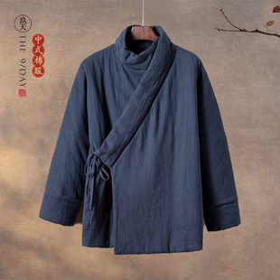 冬装中国风男装棉麻斜襟汉服古风棉衣加厚道服道袍中式棉服外套