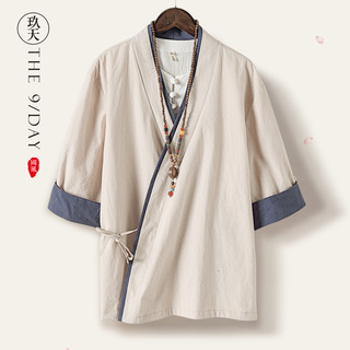 中国风夏季亚麻男汉服茶服中式居士服棉麻斜襟古风禅意道服道袍