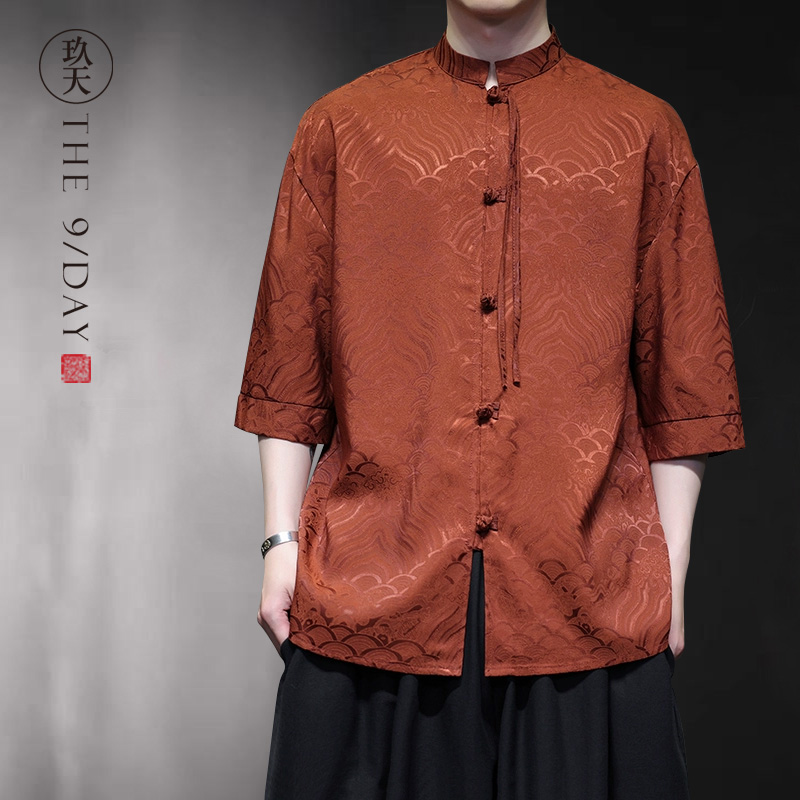 祥云冰丝衬衣潮牌短袖立领中国风