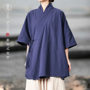 夏季中长款汉服男女中国风斜襟外套明制传统交领禅修服道服道袍