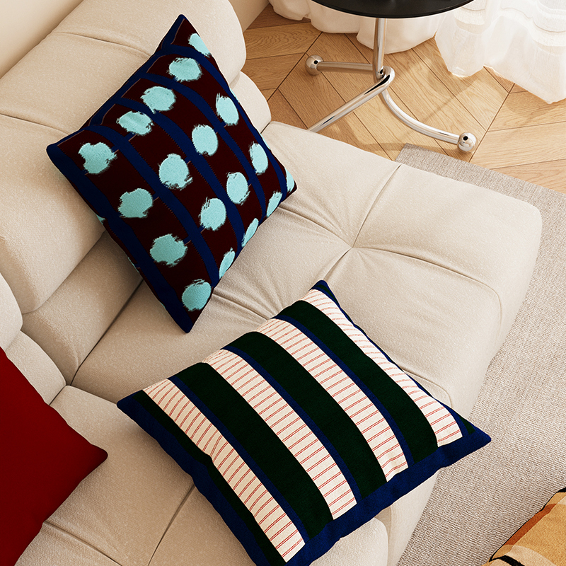 包豪斯格子沙发抱枕荷兰绒靠枕