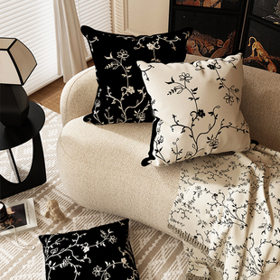 高端法式中古风抱枕沙发腰靠枕床头靠垫含芯抱枕套黑白色可水洗