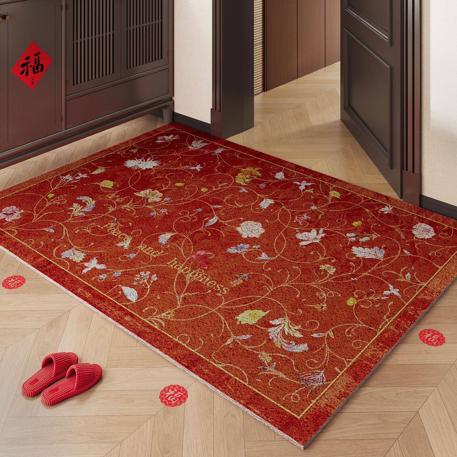 红色入户门地垫丝圈脚垫进门地毯