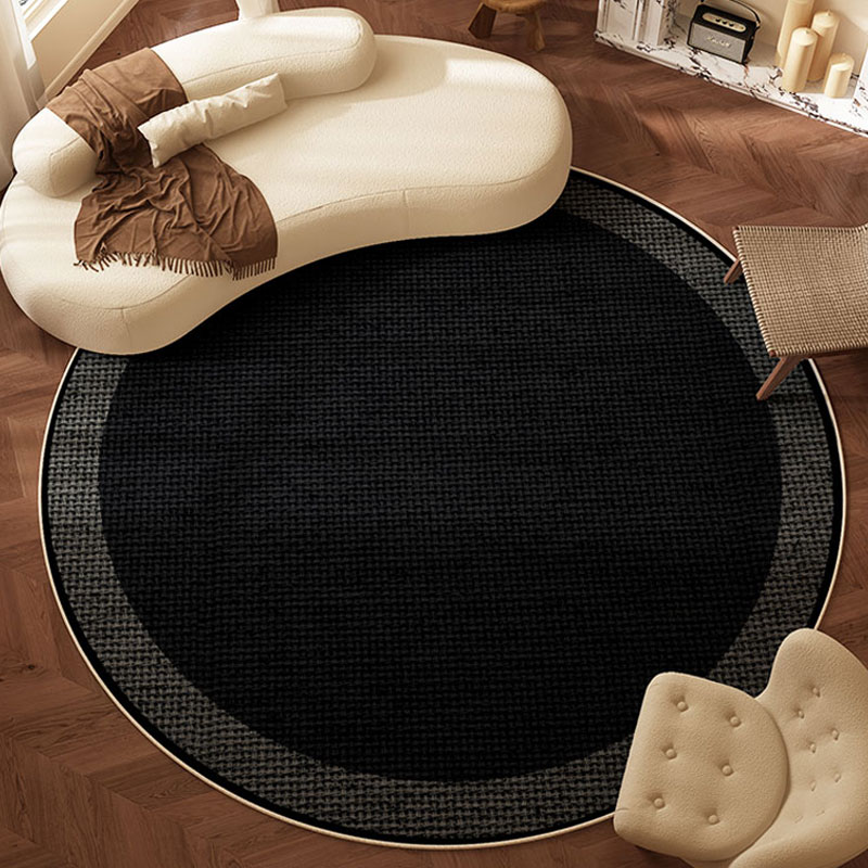 高端黑色圆形客厅地毯沙发茶几地垫卧室房间防滑隔音床边毯免打理