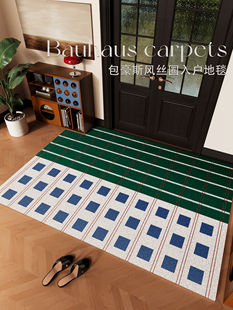 中古风入户地垫绿色丝圈门垫包豪斯地毯高端门外进门防滑除尘垫子