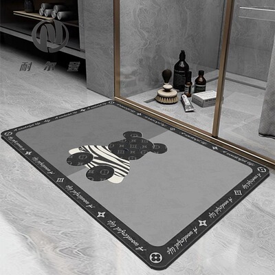 灰色小熊化妆室地垫地毯防滑浴室厕所洗手间门口垫子矽藻泥吸水凉