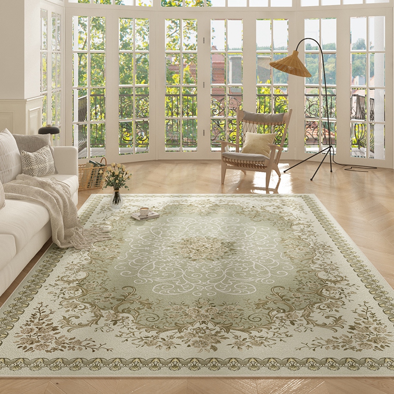 轻奢高级绿色地毯客厅免洗可擦沙发地垫2025新款法式覆古卧室床边