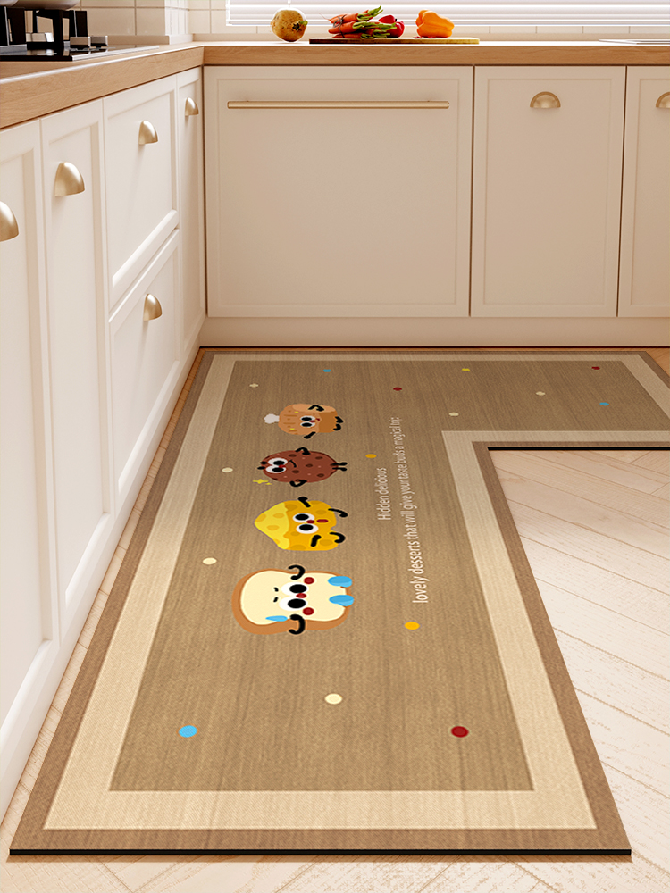 卡通彷木纹厨房地垫2025新型硅藻泥吸水吸油一体l型角厨房地垫