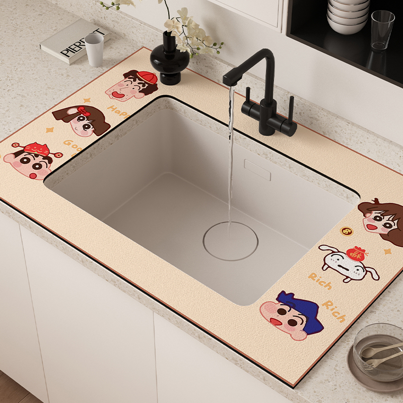蜡笔小新厨房沥水垫厨房台面防滑垫卡通水龙头水池吸水垫子硅藻泥