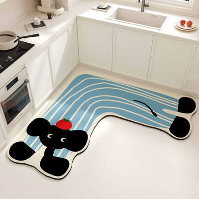 L型厨房硅藻泥吸水地垫防滑脚垫