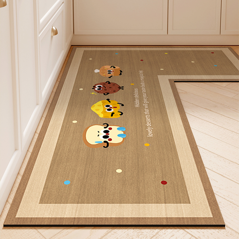 L形仿木纹厨房地垫防滑吸水吸油