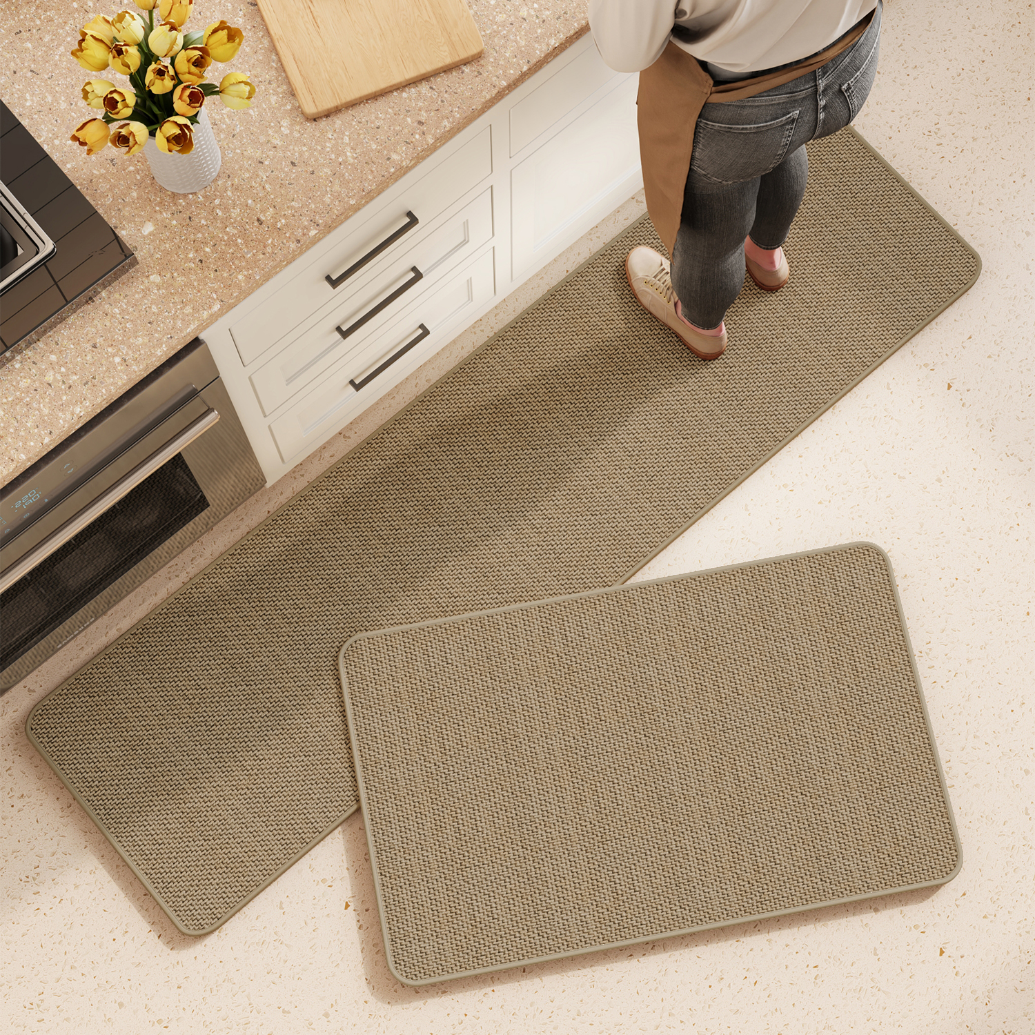 5D编织亚麻纹厨房地垫吸水吸油