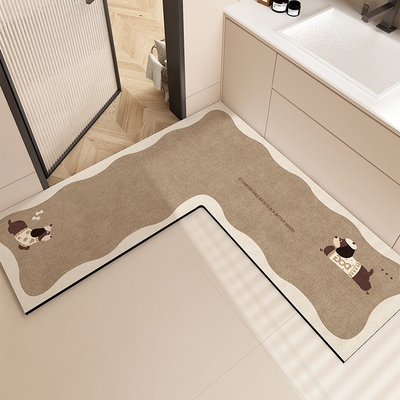 覆古木纹L型浴室地垫吸水转角脚垫洗手间化妆室厕所门口防滑地毯