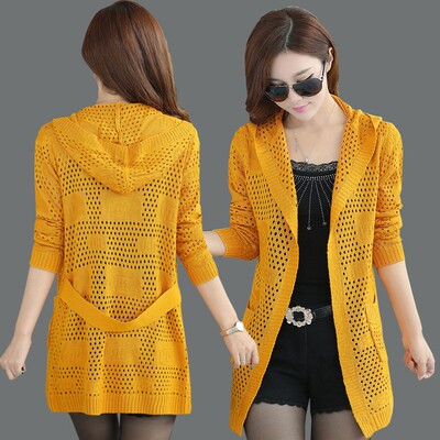 秋装女装针织外套镂空开衫薄外搭中长款风衣