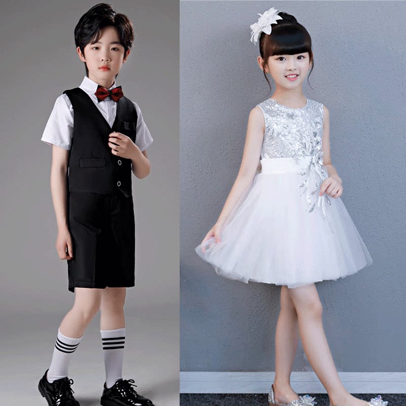 十一儿童演出公主裙男女童白色蓬蓬纱裙幼儿园大合唱表演鞋子裤袜