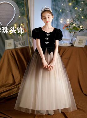 女童晚礼服生日公主裙高端花童婚礼蓬蓬纱儿童小主持人钢琴演出服