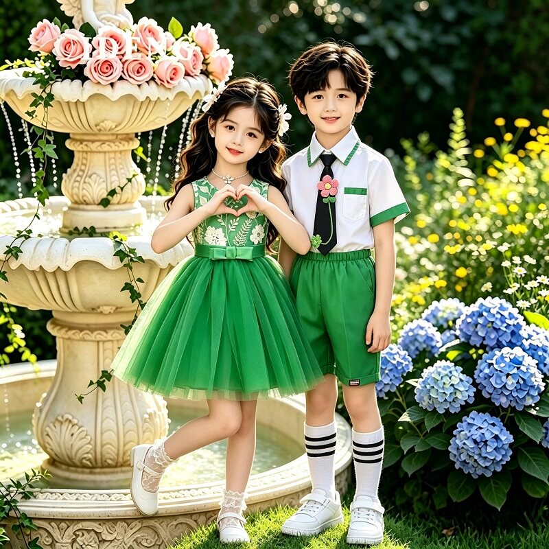 六一舞蹈服你笑起来真好看绿色蓬蓬裙石头剪刀布表演服宝宝要洗手