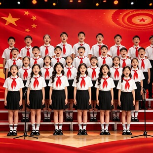 小学生红领巾爱国主题儿童红红的太阳合唱演出服幼儿园毕业照班服