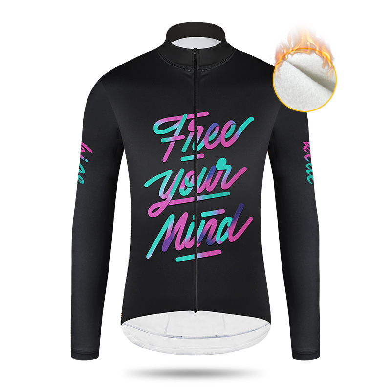 kiae秋冬防风抓绒骑行服炫彩字母上衣公路自行车山地外套保暖男女