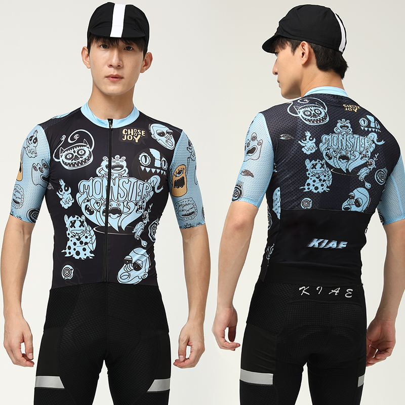 夏季怪兽涂鸦短袖骑行服网眼上衣