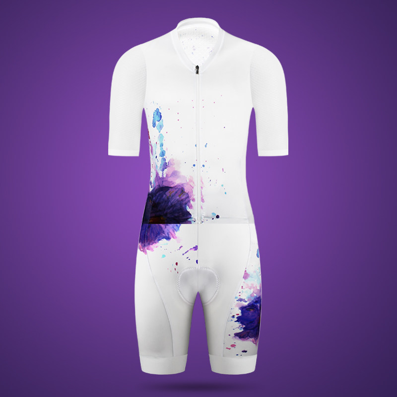 KIAE公路自行车单车山地春夏短袖连体骑行服白色系列男女透气速干