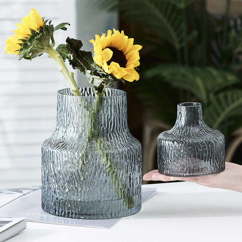 北欧简约创意玻璃花瓶透明罗马柱式花器客厅餐桌插花花瓶装饰摆件