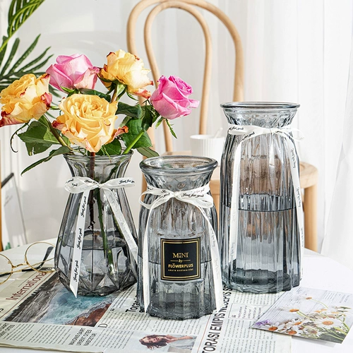 [Три -куплент] Nordic Glass Vase Transparent Hydroponic Rich Bamboo Lily Flower Bottle Гостиная цветочные украшения