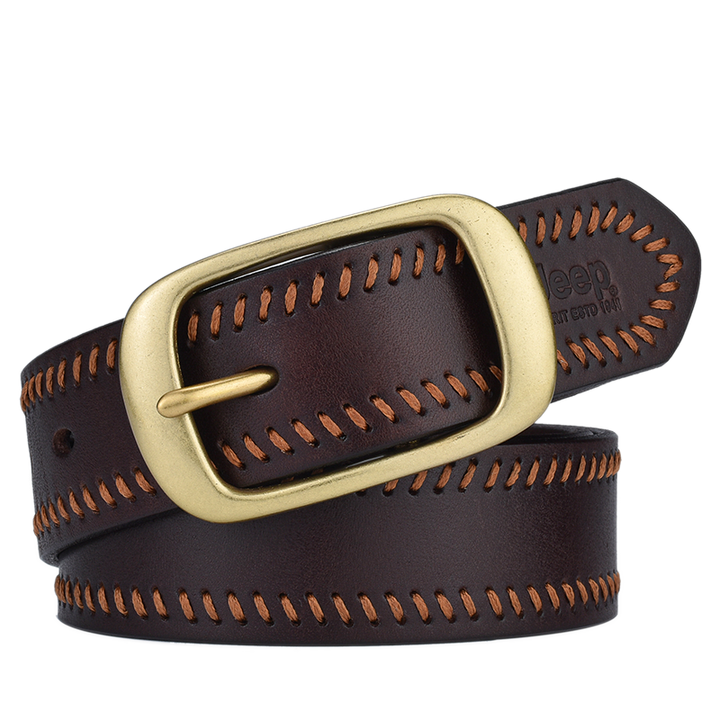 JEEP潮款牛仔头层纯牛皮皮带男士