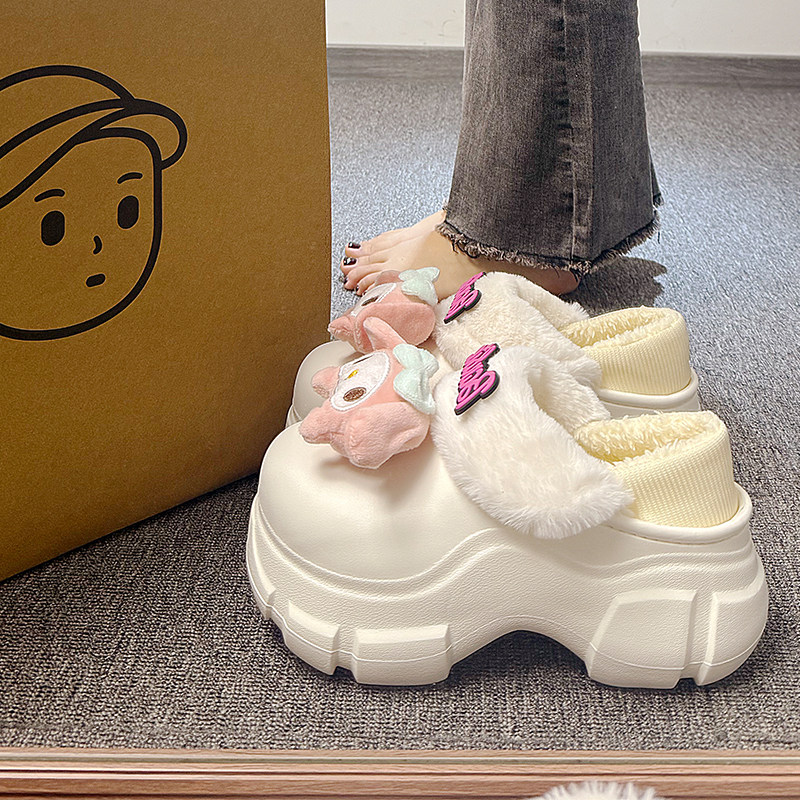 敲可爱~!卡通狗棉拖鞋女外穿冬季包跟防水可爱厚底防滑棉鞋毛毛拖