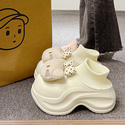 小猫蝴蝶结棉拖鞋女士冬季外穿室内家居保暖防滑厚底包跟加绒软底