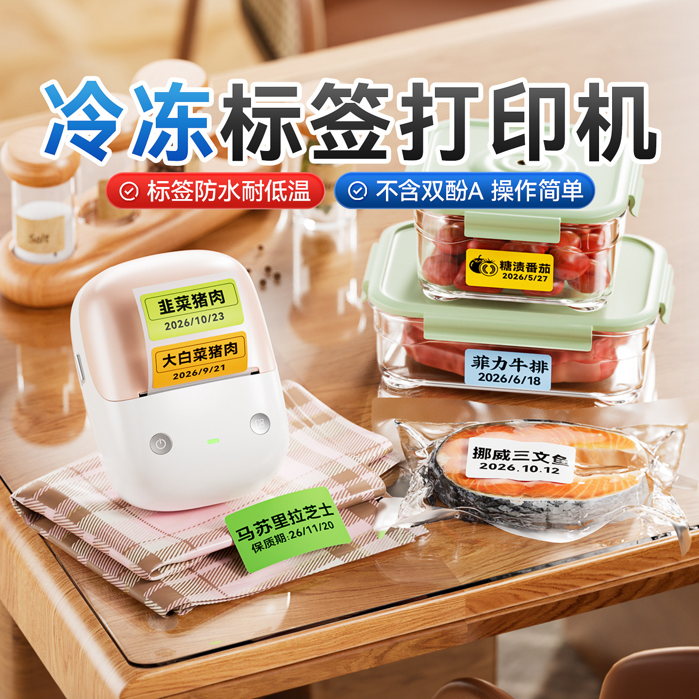 精臣B2冷冻标签打印机小型家用彩色贴纸厨房冰箱保鲜低温冷冻冰柜商用菜品名食品日期保质期防水不干胶打印机
