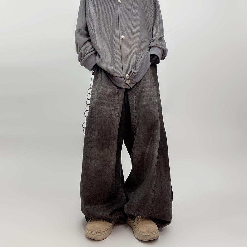 日系工装做旧水洗泥染牛仔裤