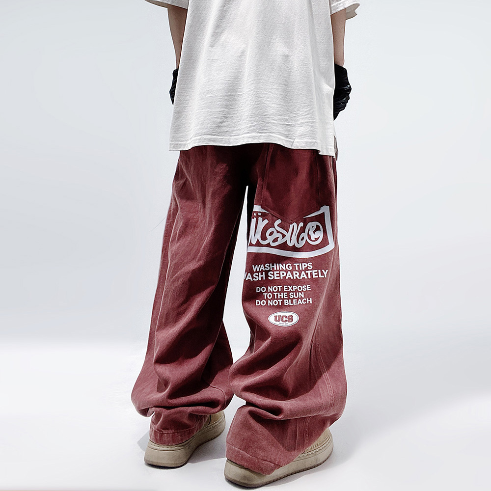 休闲拖地阔腿牛仔长裤