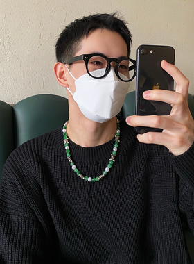荆棘绿色玉石拼接项链男ins小众设计高级感个性潮嘻哈锁骨链配饰