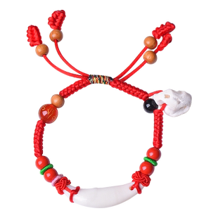 真品黑狗牙护身符手链婴儿宝宝儿童小孩桃木猪精骨红绳