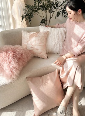 Texdream态度 ins法式粉色沙发抱枕高级复古床上靠垫样板间靠枕套