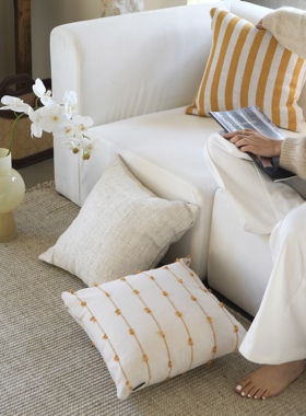 Texdream态度 芥黄色亚麻肌理抱枕现代轻奢沙发靠垫百搭床头枕套