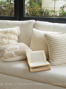Texdream态度 雪山松林 奶油侘寂抱枕狐狸毛法式客厅腰枕沙发靠枕