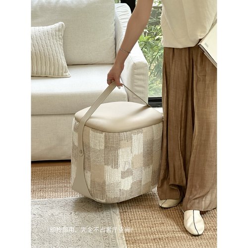 现代轻奢手拎皮革坐墩沙发搁脚凳