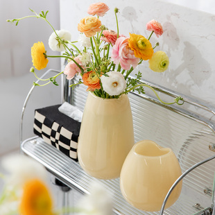 小众客厅插花瓶高级感餐桌装 北欧复古玻璃花器ins风法式 饰摆件