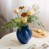 北欧轻奢玻璃花瓶客厅简约蓝色鲜花插花高级感花器装 饰摆件